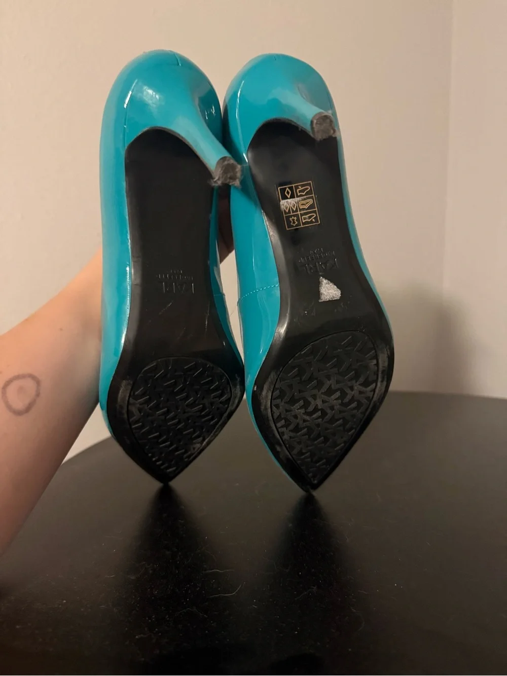 Karl Lagerfield Teal Pointed-Toe Patent Pumps